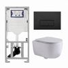 QeramiQ Dely Swirl Ensemble WC- 36,3x51,7 cm - Réservoir encastré Geberit UP320 - Abattant fin - Plaque de commande noire mate - Boutons rectangulaires - Blanc brillant SW1126089