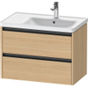 Duravit Ketho.2 Wastafelonderbouwkast - met 2 laden - voor waskom rechts - 78.4x45.5x54.9cm - met grepen antraciet - natuur eiken mat SW771884
