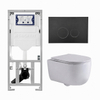 QeramiQ Dely Swirl Toiletset - 36.3x51.7cm - Geberit UP320 inbouwreservoir - met Burda frame - slim zitting - mat zwarte bedieningsplaat - ronde knoppen - glans wit SW1126088