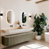 MONDIAZ THOR-DLUX 200cm meuble de salle de bains arrondi gauche + droite couleur Shadow avec 2 tiroirs et 2 portes. Vasque suspendue CLOUD Double sans trou de robinet couleur Frappe. SW1467019
