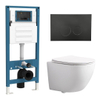 QeramiQ Dely Swirl Compact Toiletset - inbouwreservoir QeramiQ flush - slim zitting - kunststof bedieningsplaat mat zwart - ronde knoppen - glans wit SW1590487