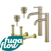 FugaFlow Eccelente Sobrado Kit robinet lavabo - pour double vasque - robinet rehaussé - bonde clic clac - siphon design - Laiton brossé PVD SW1124268