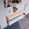 Mondiaz ALAN-DLUX Ensemble de meuble - 130cm - meuble Cale mat - 2 tiroirs - Lavabo Cloud Ostra suspendu - vasque gauche et droite - 2 trous de robinet SW807453