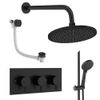 Crosswater MPRO Ensemble de douche pluie encastré - 3 poignées - vidage de baignoire - pomme de douche 30 cm - douchette à main - barre de douche - bras mural - noir mat SW1472821