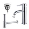 FortiFura Calvi Slim Kit mitigeur lavabo - robinet bas - bonde nonobturable - siphon design - Chrome brillant SW911737