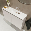 MONDIAZ TURE Kit lave-mains - 80x23x50cm - 1 trou de robinet - 2 portes - lin mat - Lavabo centré - Solid Surface Blanc SW475084