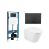 QeramiQ Dely Toiletset - inbouwreservoir Qeramiq Flush - 35mm zitting - kunststof mat zwarte bedieningsplaat - ronde knoppen - mat wit SW1579129