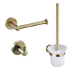 Fortifura Calvi Ensemble d'accessoires WC - porte-balai WC - ouvert - crochet porte-serviette - porte-rouleau WC - sans clapet - laiton brossé (or) SW809434