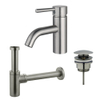 FugaFlow Eccelente Sobrado Kit mitigeur lavabo - robinet bas - bonde clic clac - siphon design - PVD Inox brossé SW1124161