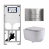 QeramiQ Dely Swirl Toiletset - 36.3x51.7cm - diepspoel - rimless - Geberit UP320 inbouwreservoir - met Burda frame - slim zitting - steel bedieningsplaat - rechtehoekige knoppen - mat wit SW1126120
