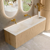 MONDIAZ KURVE-DLUX 145cm Meuble salle de bain avec module 25 D - couleur Oak - 1 tiroir - 1 porte - vasque LEAF double / gauche - sans trou de robinet - couleur Opalo SW1137573