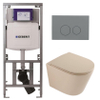 QeramiQ Dely Pack WC - 36,3x51,7cm - à fond creux - sans bride - réservoir WC attenant Geberit UP320 - abattant WC à fermeture douce - plaque de déclenchement gris clair - boutons ronds - beige mat SW1242404