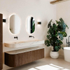 MONDIAZ THOR-DLUX 160cm meuble de salle de bains arrondi gauche + droite couleur Walnut avec 1 tiroir et 2 portes. Vasque suspendue CLOUD Double sans trou de robinet couleur Nata. SW1465273