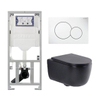 QeramiQ Dely Swirl Pack WC - 36.5x53cm - réservoir encastré Geberit UP320 - abattant mince - plaque de déclenchement sigma blanche - boutons ronds - noir mat SW1130188