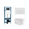 QeramiQ Dely Swirl Toiletset - inbouwreservoir Qeramiq Flush - slim zitting - natuursteen wit marmeren bedieningsplaat - ronde knoppen - mat wit SW1578410