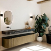 MONDIAZ THOR-DLUX Meuble de salle de bains - 200cm - arrondi gauche + droite - couleur Dusk - 2 tiroirs - 2 portes - Vasque suspendue CLOUD gauche sans trou de robinet - couleur Lava SW1466840