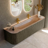 MONDIAZ KURVE-DLUX Meuble de salle de bains 170cm arrondi Gauche + Droite couleur Shadow avec 1 tiroir et 2 portes. Lavabo BIG LARGE Central 2 trous de robinet Saba. SW1433271