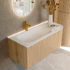 MONDIAZ KURVE 105cm Meuble salle de bain avec module 25 D - couleur Oak - 1 tiroir - 1 porte - vasque BIG SMALL gauche - 1 trou de robinet - Talc SW1138201