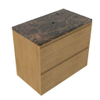 Saniclass Holz Pure Badkamermeubelset - 80x45x63cm - Noche natuurstenen topblad dark emperador - 1 kraangat - 2 lades - mat eiken natural (hout) SW1478285