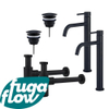 FugaFlow Eccelente Sobrado Slim Kit robinet lavabo - pour double vasque - robinet rehaussé - bonde non-obturable - siphon design - Noir mat SW1123946