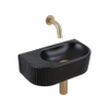 QeramiQ Fuente Ensemble de Lavabo - 40x21.5x12cm - strié - demi-rond - céramique - ensemble de robinet en laiton brossé - bouchon de vidange - siphon réduit - noir mat SW1233112