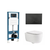 QeramiQ Dely Swirl Toiletset - inbouwreservoir Qeramiq Flush - slim zitting - kunststof mat zwarte bedieningsplaat - rode knoppen - mat wit SW1578387