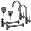FortiFura Calvi Kit robinet lavabo - pour double vasque - robinet haut - bec rotatif - bonde clic clac - siphon design bas - PVD SW911734