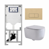 QeramiQ Dely Swirl Toiletset - 36.3x51.7cm - Geberit UP320 inbouwreservoir - met Burda frame - slimzitting - bedieningsplaat beige - rechthoekige knoppen - glans wit SW1164844