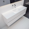 MONDIAZ VICA Badkamermeubelset - 150cm - 2 lades - wasbak Cloud midden - 0 kraangaten - solid surface talc SW409867