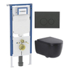 QeramiQ Dely Swirl Pack WC - 36.3x51.7cm - réservoir encastré Geberit UP720 Duofix Sigma - abattant mince - plaque de déclenchement mat anthracite - boutons ronds - mat noir SW1413164