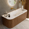 MONDIAZ KURVE-DLUX 120cm Meuble salle de bain avec module 25 G et D - couleur Walnut - 1 tiroir - 2 portes - vasque BIG SMALL centre - sans trou de robinet - couleur Frappe SW1137450