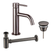 FortiFura Calvi Slim Kit mitigeur lavabo - robinet bas - bonde non-obturable - siphon design bas - PVD Gunmetal SW891948