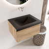 Mondiaz BUKLA Ensemble de meuble - 60x45x34cm - 0 trous de robinet - lavabo centré - solid surface - Urban - sans poignée - 1 tiroir - Mélamine - Chêne blanchi SW704788
