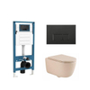 QeramiQ Dely Swirl Toiletset - inbouwreservoir Qeramiq Flush - slim zitting - metaal mat zwarte bedieningsplaat - rechthoekige knoppen - beige SW1578365