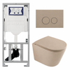 QeramiQ Dely Pack WC - 36,3x51,7cm - à fond creux - sans bride - réservoir encastré Geberit UP320 - abattant WC à fermeture douce - plaque de déclenchement taupe - boutons ronds - mat beige SW1242407