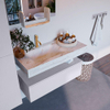 Mondiaz ALAN-DLUX Ensemble de meuble - 100cm - meuble Cale mat - 1 tiroir - Lavabo Cloud Frappe suspendu - vasque Gauche - 1 trou de robinet SW805340
