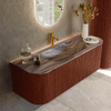 MONDIAZ KURVE-DLUX Meuble de salle de bains 130cm arrondi gauche + droite couleur Ruby avec 1 tiroir et 2 portes. Lavabo BIG SMALL Milieu 1 trou de robinet Sombra. SW1433940