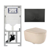 QeramiQ Dely Swirl Toiletset - 36.3x51.7cm - Geberit UP320 inbouwreservoir - met Burda frame - 35mm zitting - mat zwarte bedieningsplaat - ronde knoppen - beige SW1138598