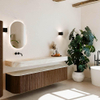 MONDIAZ THOR-DLUX Meuble de salle de bains - 190cm - arrondi gauche + droite - couleur Walnut - 2 tiroirs et 2 portes - Vasque suspendue CLOUD Gauche sans trou de robinet - couleur Ostra SW1466438
