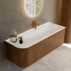 MONDIAZ KURVE-DLUX 125cm Meuble salle de bain avec module 25 G - couleur Walnut - 1 tiroir - 1 porte - vasque BIG MEDIUM droite - 1 trou de robinet - couleur Ostra SW1137854