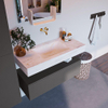 Mondiaz ALAN-DLUX Ensemble de meuble - 100cm - meuble Dark grey mat - 1 tiroir - Lavabo Cloud Ostra suspendu - vasque Centre - 0 trous de robinet SW807609