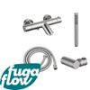 FugaFlow Eccelente Sobrado Robinet de baignoire thermostatique avec douchette stick, support et flexible en métal Inox brossé PVD SW1124109