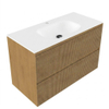Saniclass Holz Atelier Badkamermeubelset - 100x45x61.5cm - Flow solid surface wastafel wit - 1 wasbak - 1 kraangat - 2 lades - mat eiken natural (hout) SW1478401