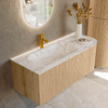 MONDIAZ KURVE-DLUX 115cm Meuble salle de bain avec module 25 D - couleur Oak - 1 tiroir - 1 porte - vasque BIG SMALL gauche - 1 trou de robinet - couleur Glace SW1137971