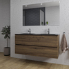 Saniclass Chaci Meuble de salle de bain - 120x46x55cm - lavabo en céramique noir - 2 vasques - 2 trous de robinet - 2 tiroirs - miroir rectangulaire - noyer (hout) SW816579
