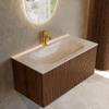MONDIAZ KURVE-DLUX Meuble de salle de bains 90cm couleur Walnut avec 1 tiroir et 0 porte. Lavabo BIG SMALL Central 1 trou de robinet Meli. SW1431669