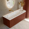 Mondiaz KURVE-DLUX Ensemble de meuble de salle de bains - 125x46x40cm - 1 tiroir - 1 porte - lavabo solid surface - gauche - sans trou de robinet - Ruby SW1415818