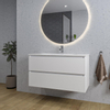 Saniclass Chaci Ensemble meuble de salle de bains - 100x46x55cm - lavabo en céramique blanc - 1 vasque ovale - 1 trou de robinet - 2 tiroirs - miroir rond avec éclairage - blanc mat SW816280
