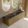 Mondiaz KURVE-DLUX Ensemble de meuble de salle de bains - 155x46x40cm - 2 tiroir - 1 porte - lavabo solid surface - double / gauche - sans trou de robinet - Dusk SW1415552