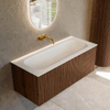 MONDIAZ KURVE Meuble de salle de bains 110 cm couleur Walnut avec 1 tiroir. Lavabo BIG MEDIUM centré sans trou de robinet Talc. SW1138308
